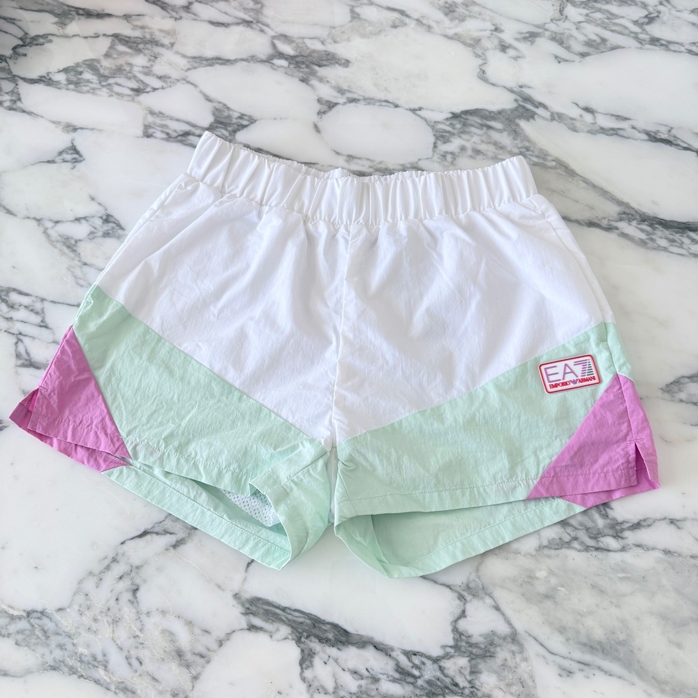Emporio Armani EA7 Womens Colorblock Bathing Suit Shorts White Pink 3DTS56 Small